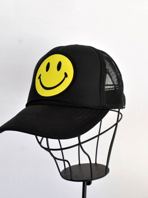 Aviator Nation Smiley Vintage Trucker Hat, black and yellow