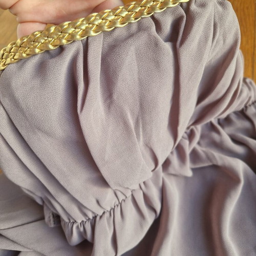 Khaki strapless dress Small with gold trim, ancient Greek style