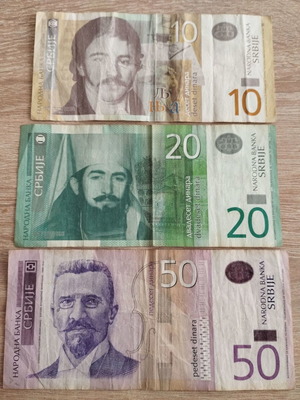 Serbian dinar banknotes used 10, 20, 50