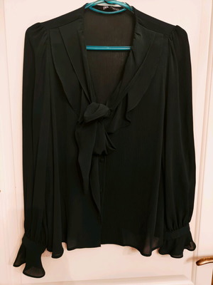 Zara blouse like new, black semi-transparent with pussy-bow