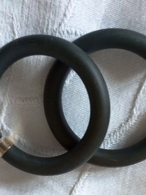 Vintage hoop earrings black plastic with gold details, new