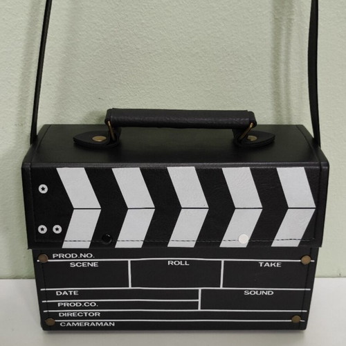 Clapperboard style lunch box bag new, black, adjustable strap