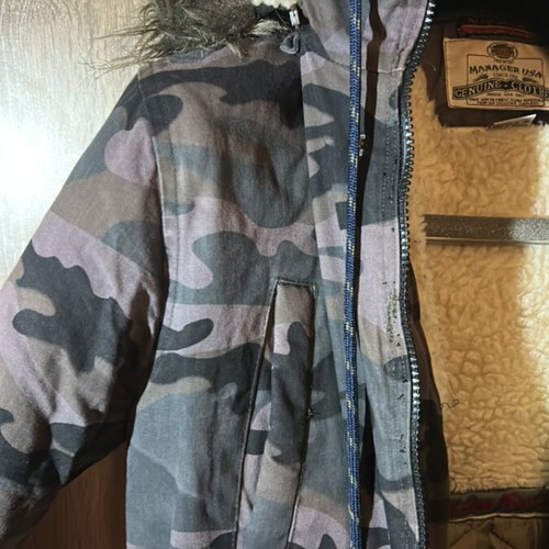 Jacket camouflage with hood, used, size S, green