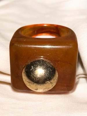 Acrylic square brown ring with metal ball like new