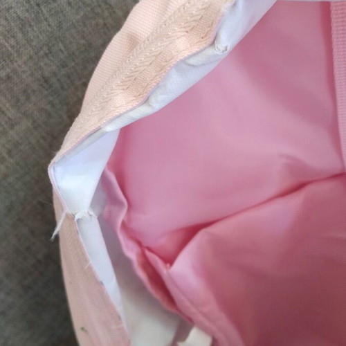 School bag used, pink with cherry and polka dot pattern