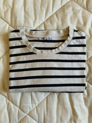 Zara heavy cotton striped t-shirt XL like new, cream and black