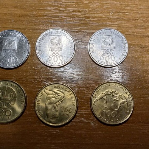 Collectible coins new 500 and 100 drachmas Olympic Games theme