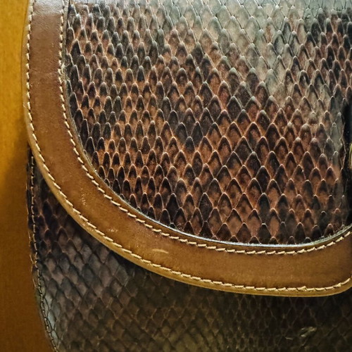 Goya leather shoulder bag brown snake effect like new