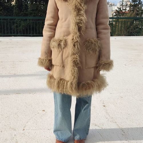 Zara natural lamb fur coat size M like new