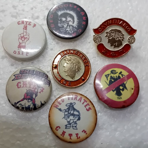 Olympiakos Set of 7 Used Collectible Pins and Buttons