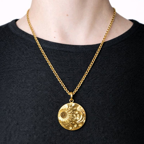 Handmade gold necklace Sun & Moon new