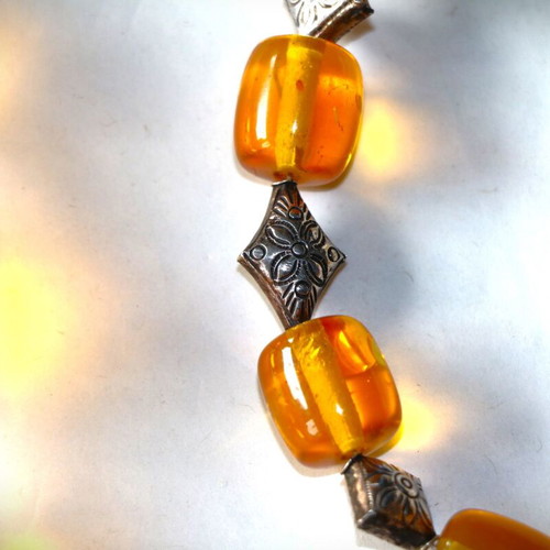Artificial Amber Necklace with Sterling Silver 925 New