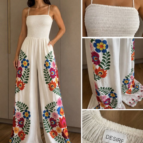 Desiree floral jumpsuit, small, white