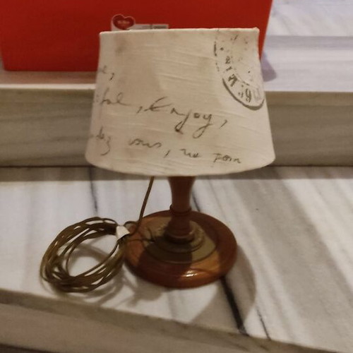 Handmade Table Lamp used, solid wood with brass details