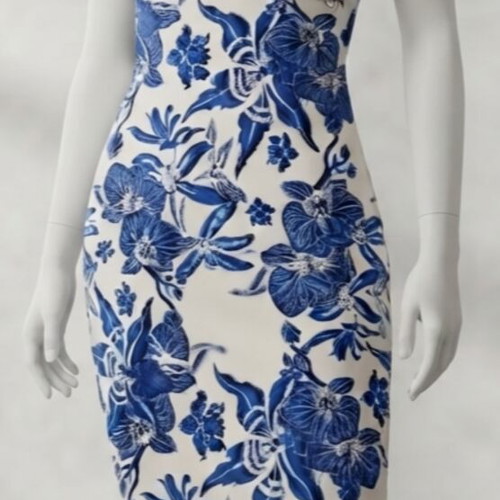 Halterneck floral dress Lynne like new, white and blue, size M