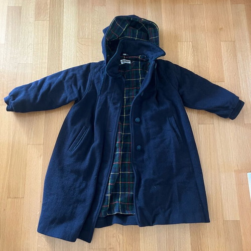 Classic wool Montgomery coat like new, dark blue, size 128