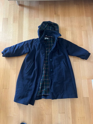 Classic wool Montgomery coat like new, dark blue, size 128