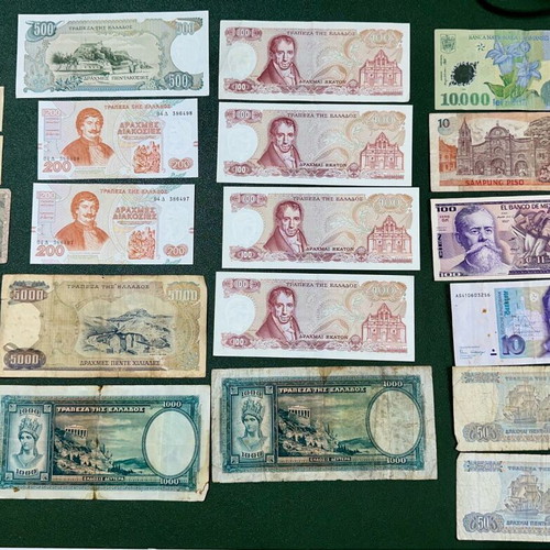 Paper money used, Greek and foreign