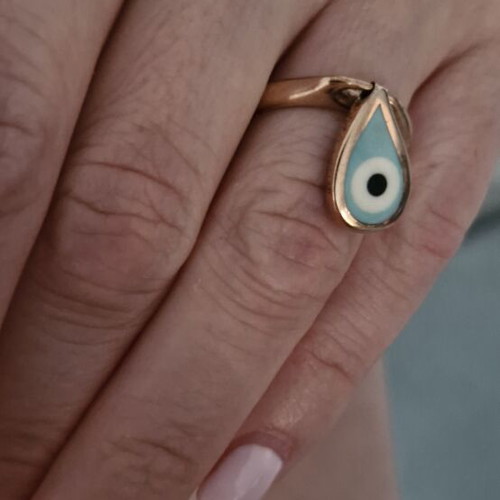 Very Gavello K9 gold ring with eye, size 51, turquoise and gold