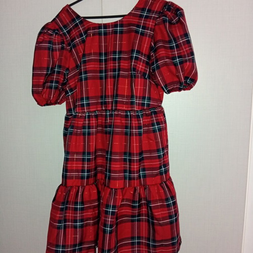 Women's red plaid dress Medium with bow, like new, festive style