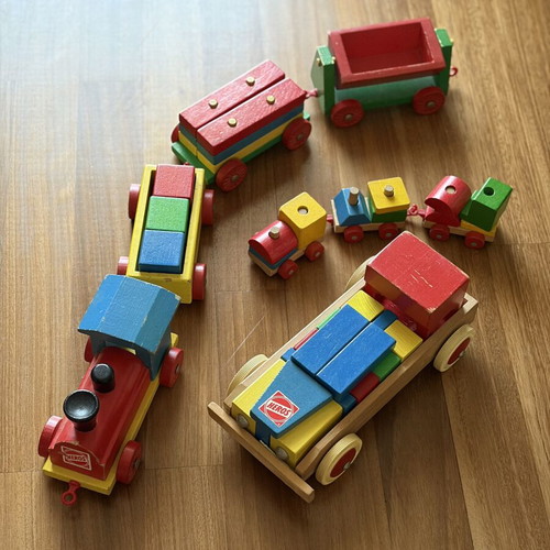 Heros wooden car and train set used
