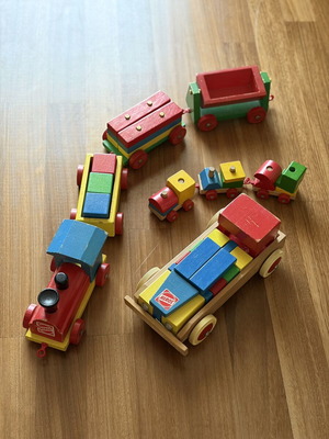 Heros wooden car and train set used