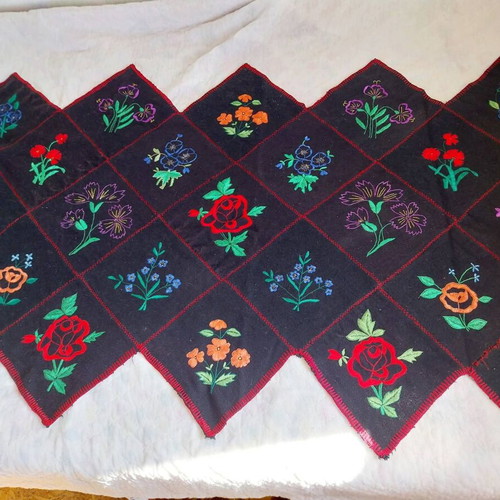Handmade embroidered wall hanging used, floral patchwork carpet
