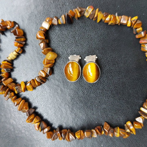 Vintage jewelry set with tiger's eye used, Israel sterling