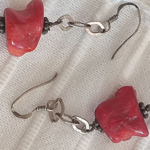 Handmade 925 Silver Earrings with Natural Red Coral