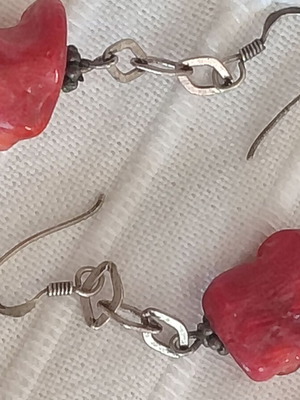 Handmade 925 Silver Earrings with Natural Red Coral