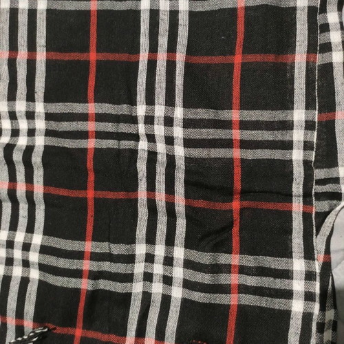 Checked scarf used, white black red