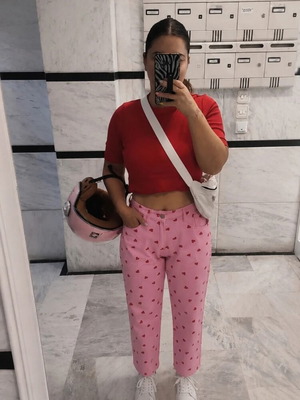 Shein High Waist Pink Cropped Jeans Like New, Size L 40 12