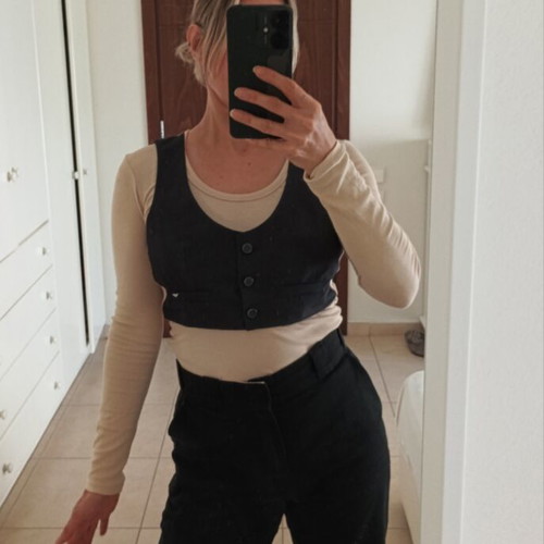 Armani Jeans Y2K long sleeve top with faux-layer vest, beige and black