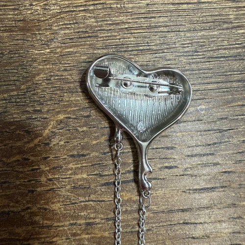 Heart brooch large, new, silver steel