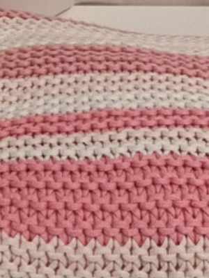 Zara Knit Παιδική Κουβέρτα ριγέ άσπρο ροζ 100% βαμβάκι like new
