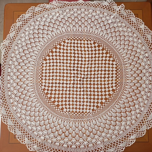 Handmade crochet tablecloth set with two small white pieces