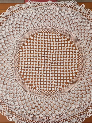 Handmade crochet tablecloth set with two small white pieces