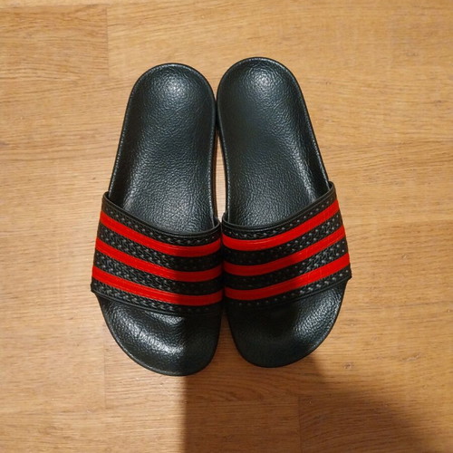 Adidas slippers like new, black and red, barely worn