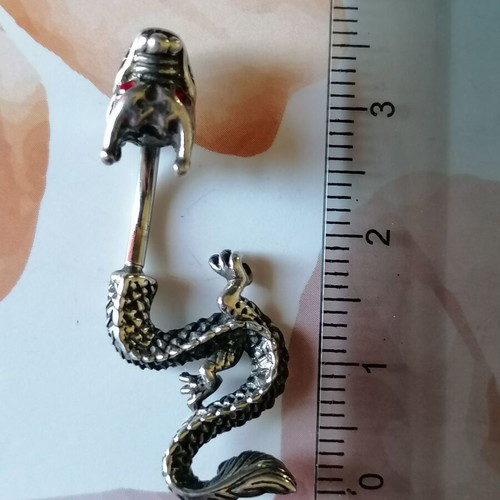 Dragon navel piercing earring with 925 silver and red zircon