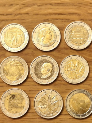 2 Euro Commemorative Coins used, pack of 15 from various countries