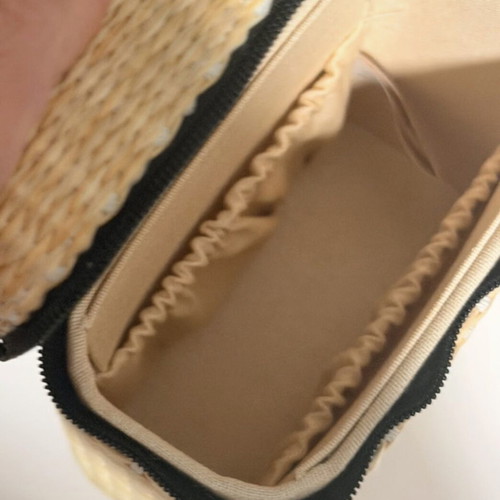 Chanel Beauté straw cosmetic bag, beige and black