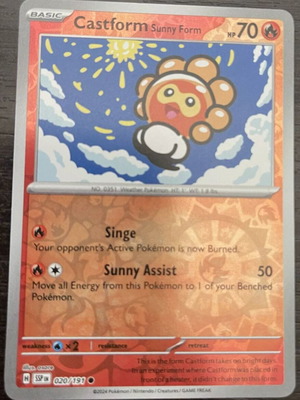Pokemon Castform Sunny Form 020/191 Reverse Holo new collectible card