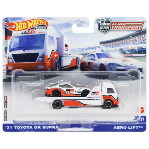 Hot Wheels 1:64 2021 Toyota GR Supra & Aero Lift Team Transport new