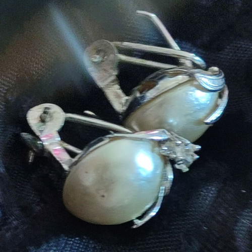 Vintage 925 Silver Earrings with Pearls & Zircons, 8g