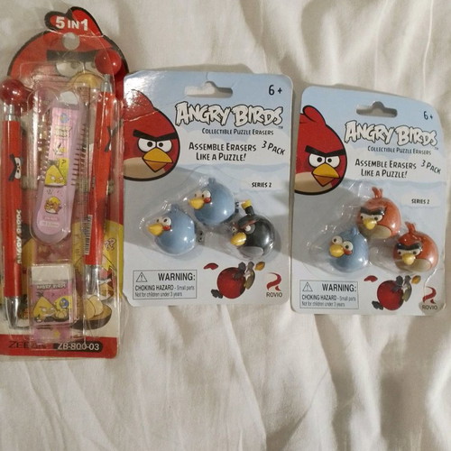 Angry Birds set with pen, pencil, mechanical eraser and ruler new