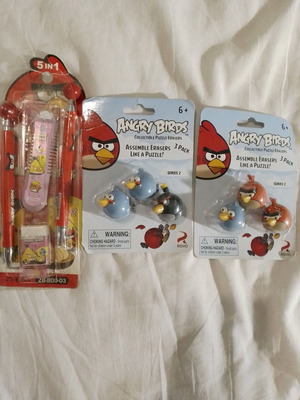 Angry Birds set with pen, pencil, mechanical eraser and ruler new