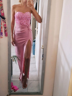 Στραπλες μαξι φόρεμα ροζ καινούργιο με σκίσιμο