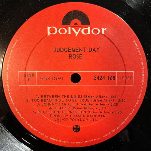 Rose Judgement Day CD used, rock