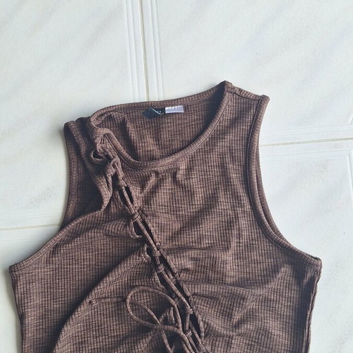 H&M Divided Brown Crop Top with Asymmetric Lace-Up Cut-Out Size S like new
