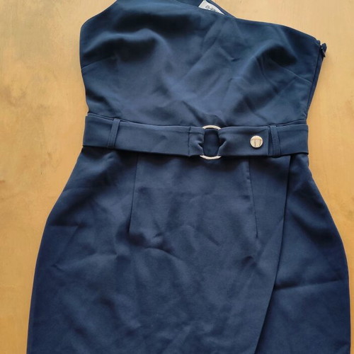Navy mini dress with one shoulder and belt like new